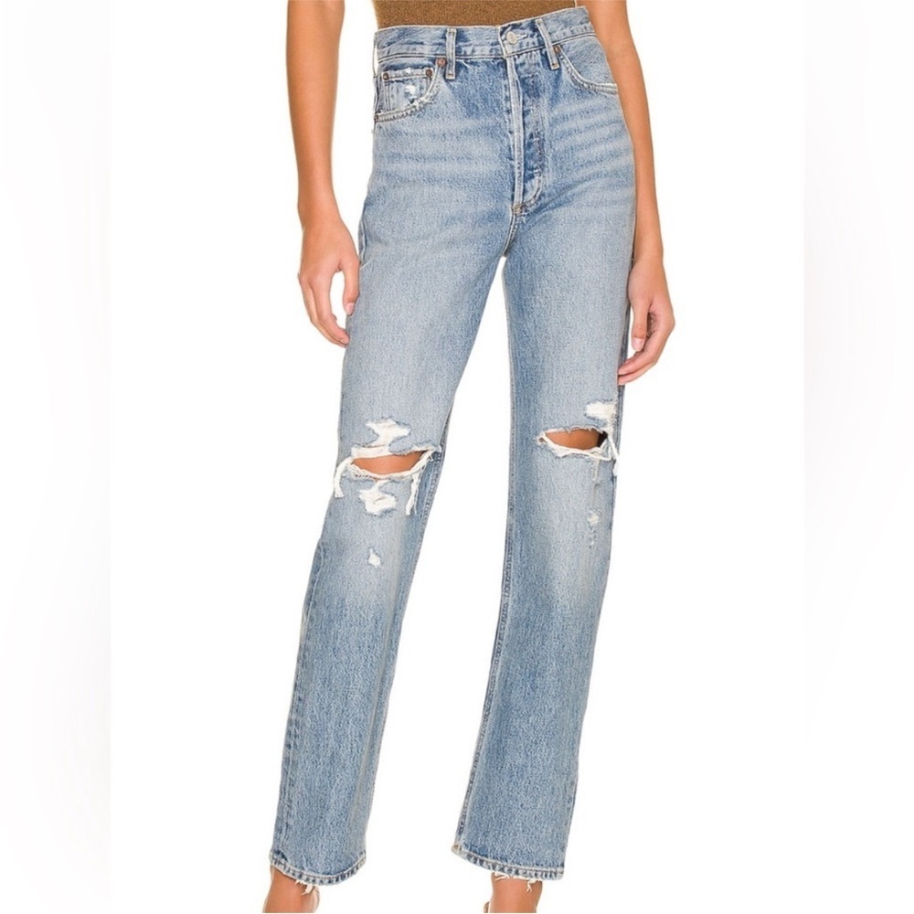 Agolde 90s Pinch Waist High Rise Straight Jeans Distressed Size 25